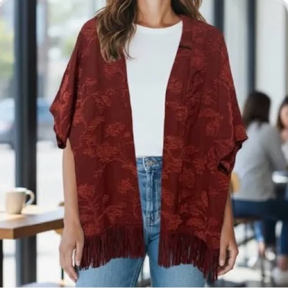 Chico's Burgundy Patterned Jacket NWT - image 1